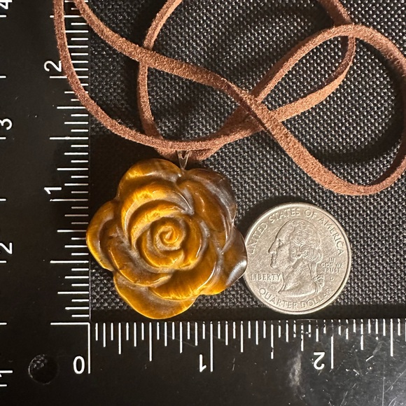 Handcrafted Tiger's Eye Rose Pendant Necklace  on Brown Faux Suede - Picture 10 of 11